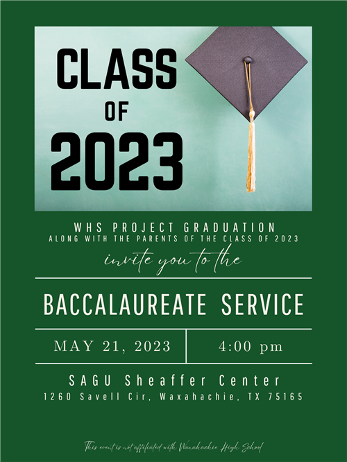 graphic describes baccalaureate is on May 21 at 4 p m at SAGU
